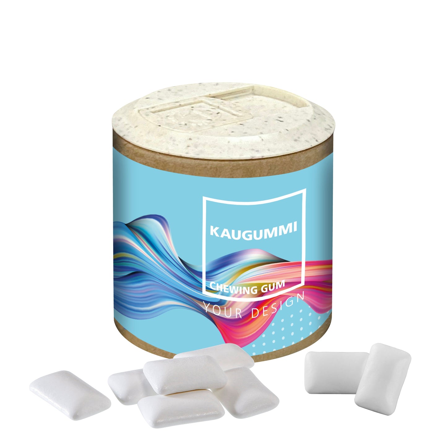 Papier-Werbedose mit Kaugummi