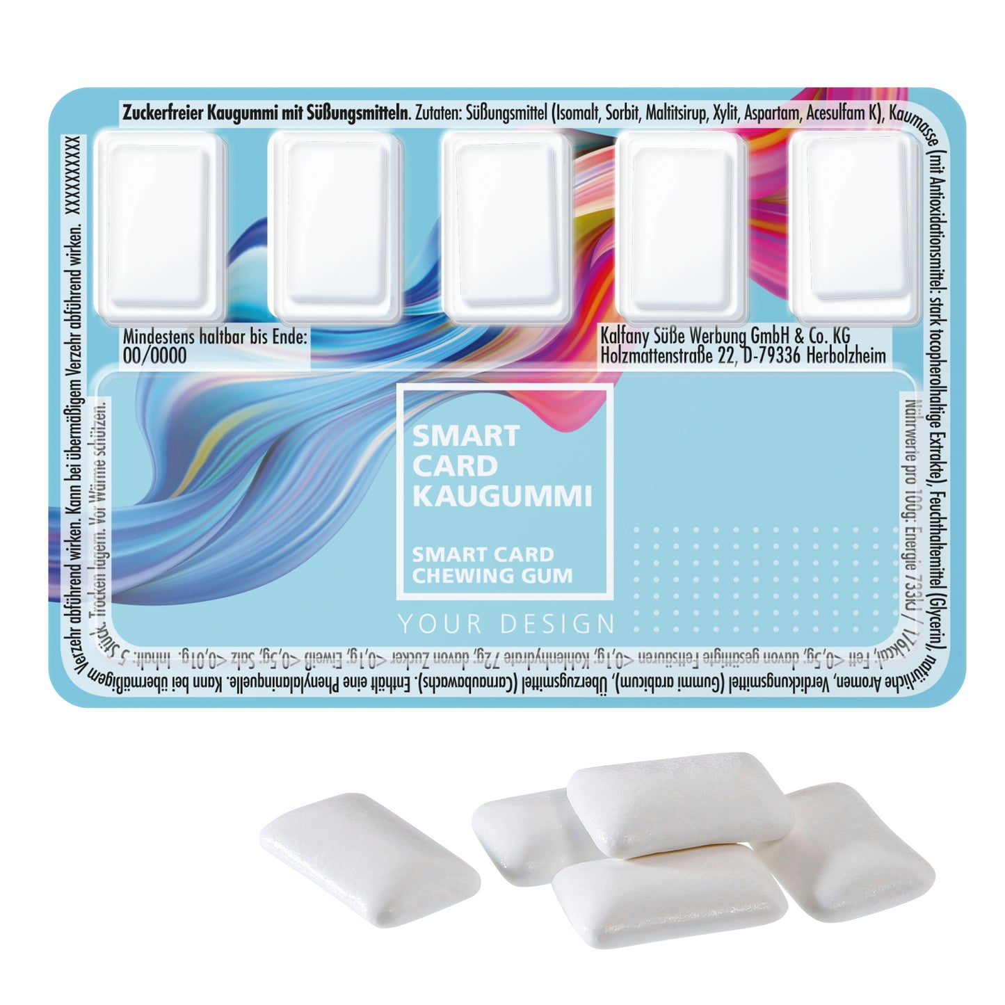 "Smart Card" mit 5 Kaugummi im Blister