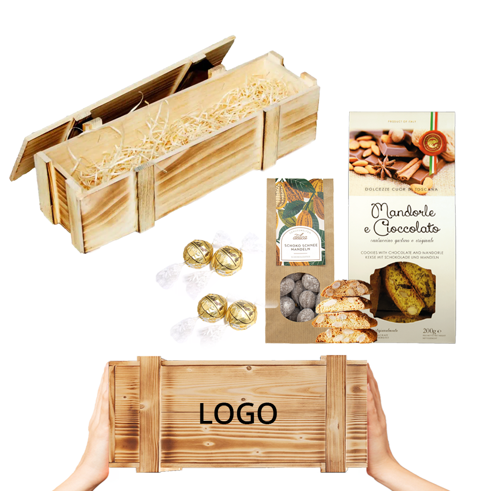 Jubiläum Holzkiste Cantuccini & Schokolade