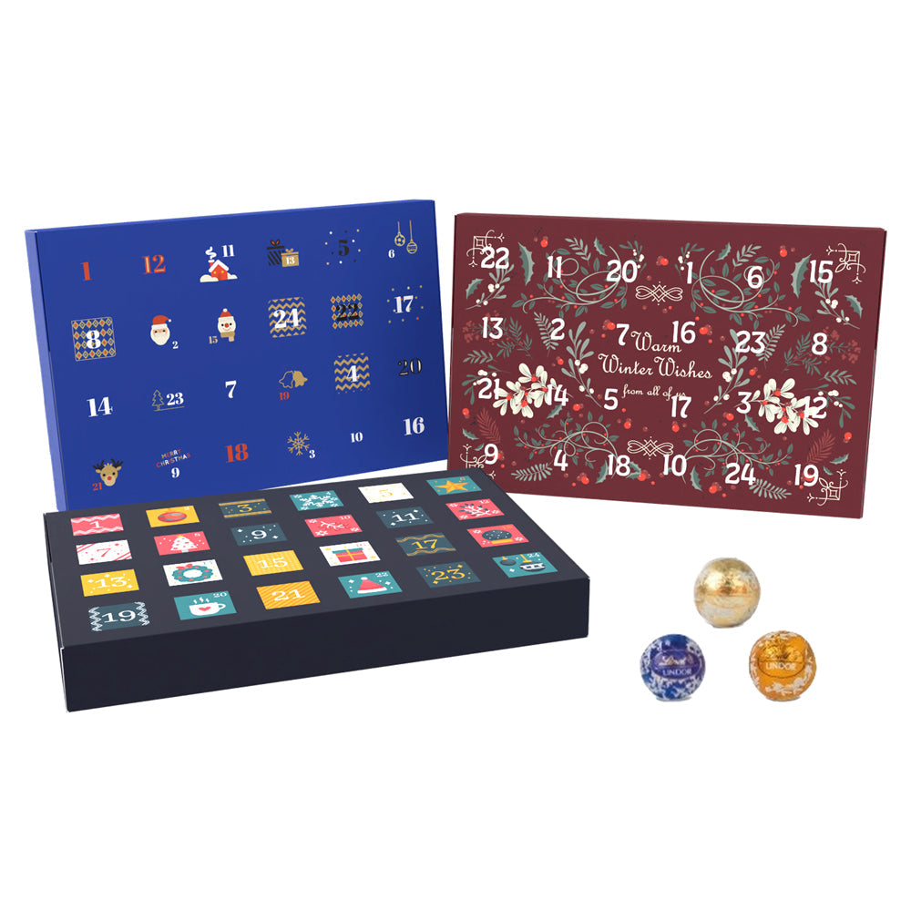 Personalisierte Firmenadventskalender mit individuellem Design für Weihnachtsgeschenke. Ideal, um Kunden und Mitarbeiter in der Festzeit zu begeistern und die Markenbindung zu stärken.